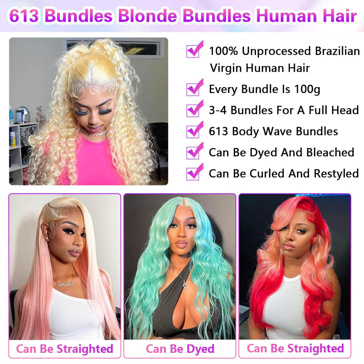 #613 Blonde Body Wave Remy Human Hair Bundles 10-30 Inch | Brazilian Virgin Hair