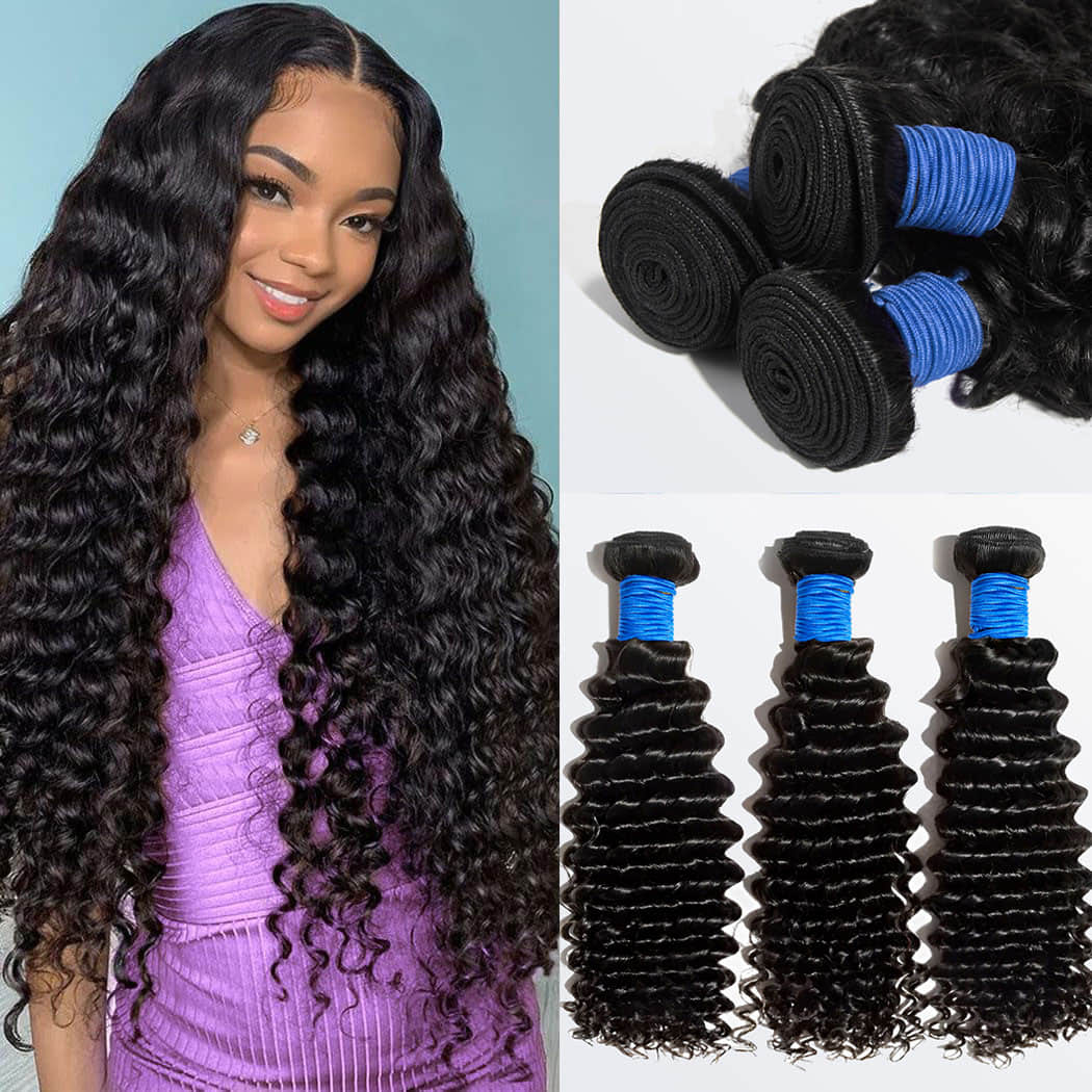 Deep Curly Brazilian Virgin Hair Bundles 10-30 Inch | Natural Black #1B