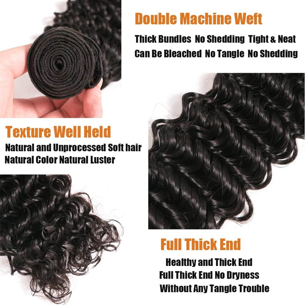 Deep Curly Brazilian Virgin Hair Bundles 10-30 Inch | Natural Black #1B
