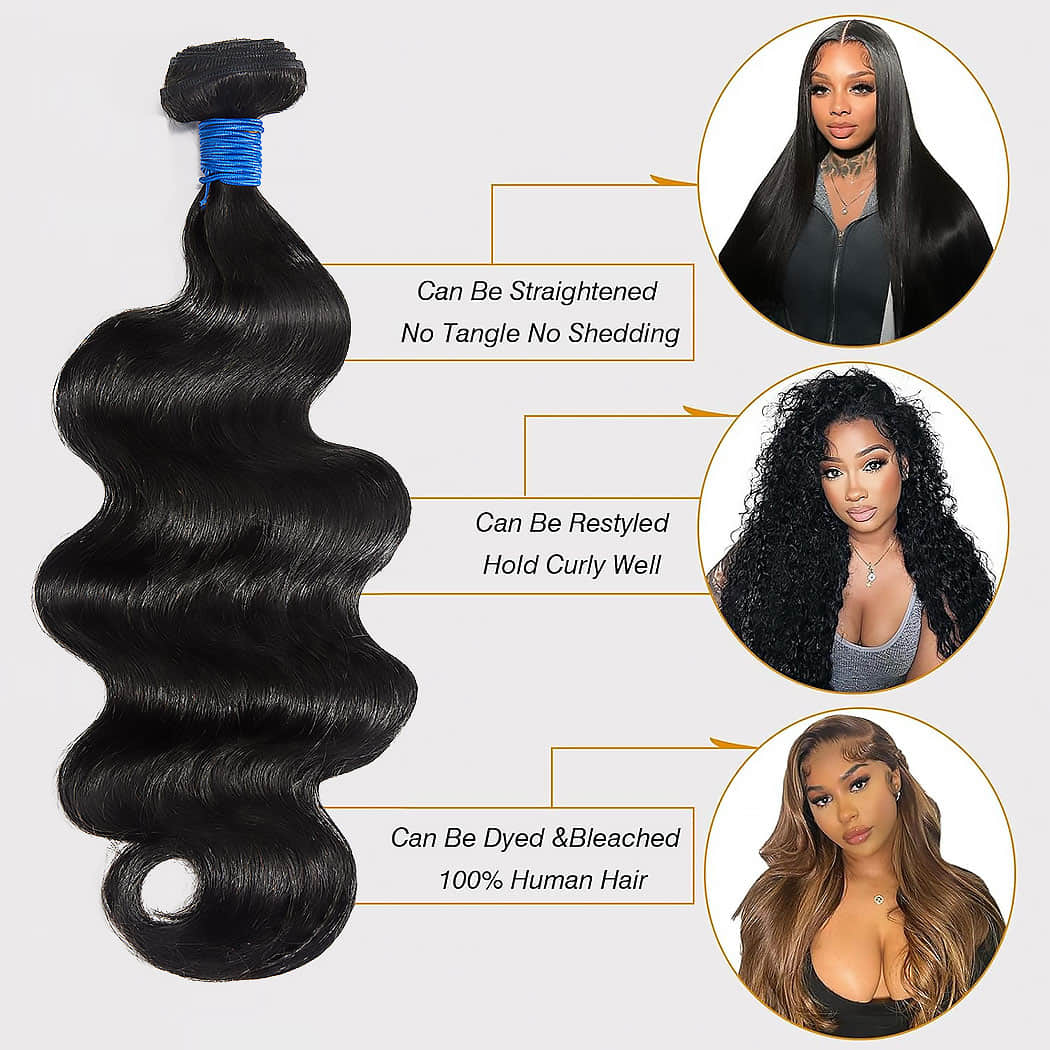 Body Wave Brazilian Virgin Hair Bundles 10-30 Inch | Natural Black #1B | Human Hair