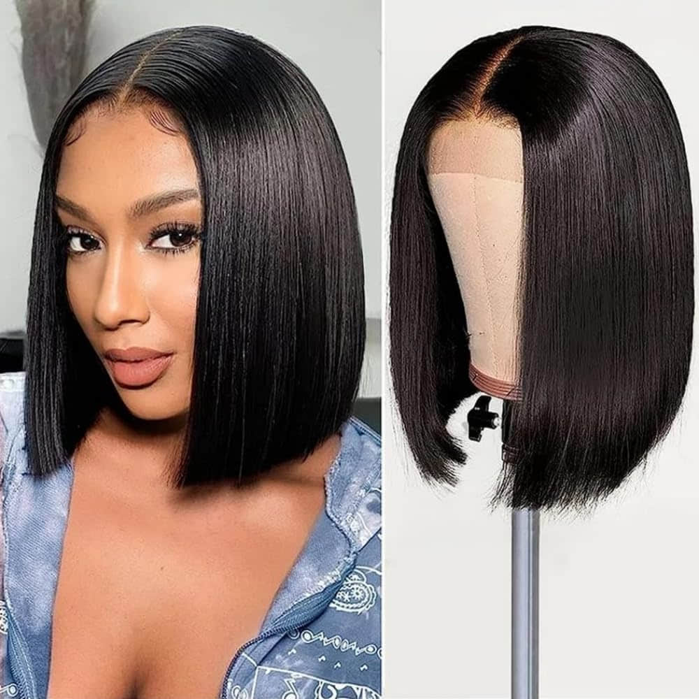 13"x4" Straight Bob Wig Transparent Lace Closure Wig 10-14 Inch | Natural Black #1B