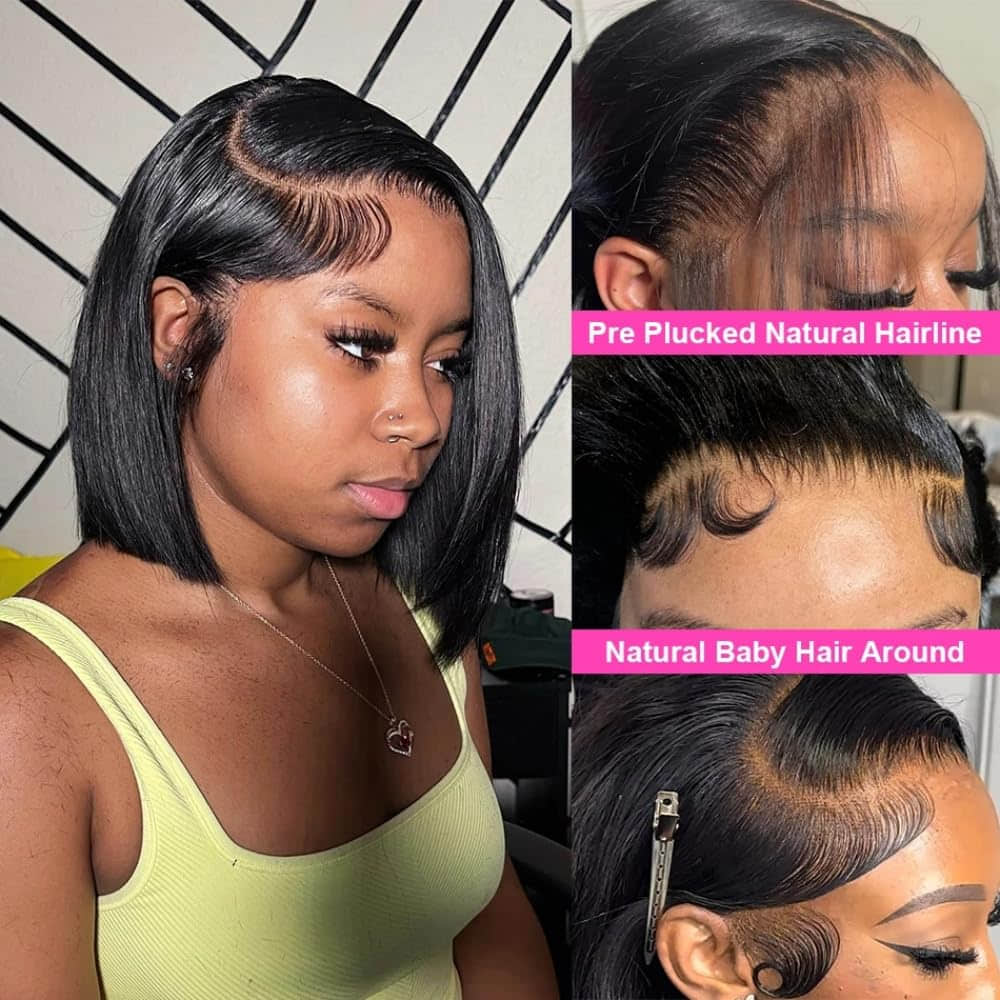 13"x4" Straight Bob Wig Transparent Lace Closure Wig 10-14 Inch | Natural Black #1B