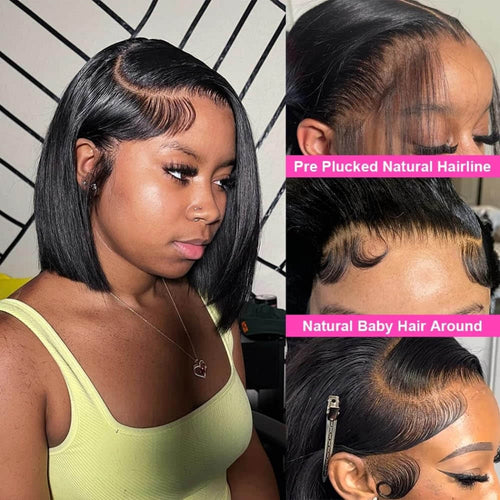 13"x4" Straight Bob Wig Transparent Lace Closure Wig 10-14 Inch | Natural Black #1B