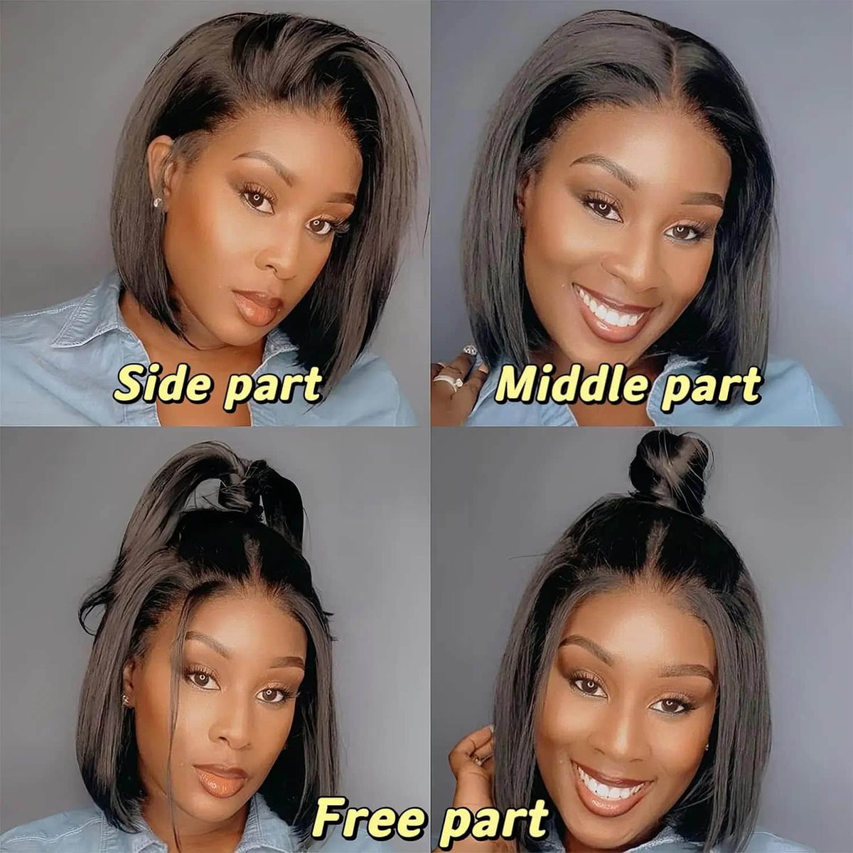 13"x4" Straight Bob Wig Transparent Lace Closure Wig 10-14 Inch | Natural Black #1B
