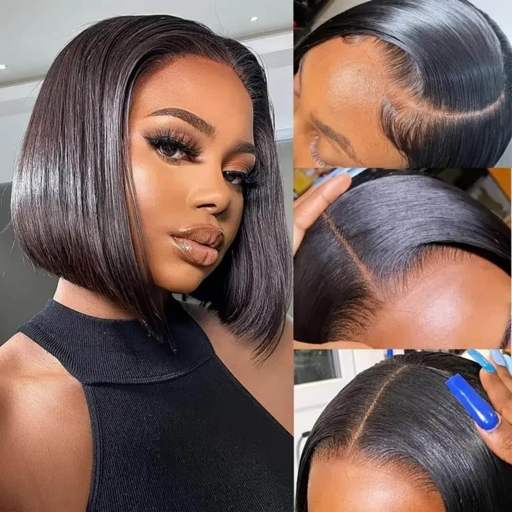 13"x4" Straight Bob Wig Transparent Lace Closure Wig 10-14 Inch | Natural Black #1B