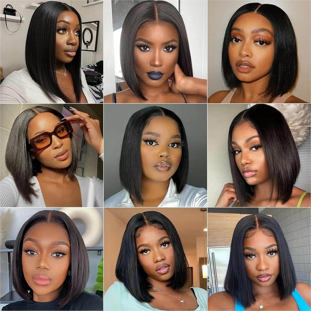 13"x4" Straight Bob Wig Transparent Lace Closure Wig 10-14 Inch | Natural Black #1B