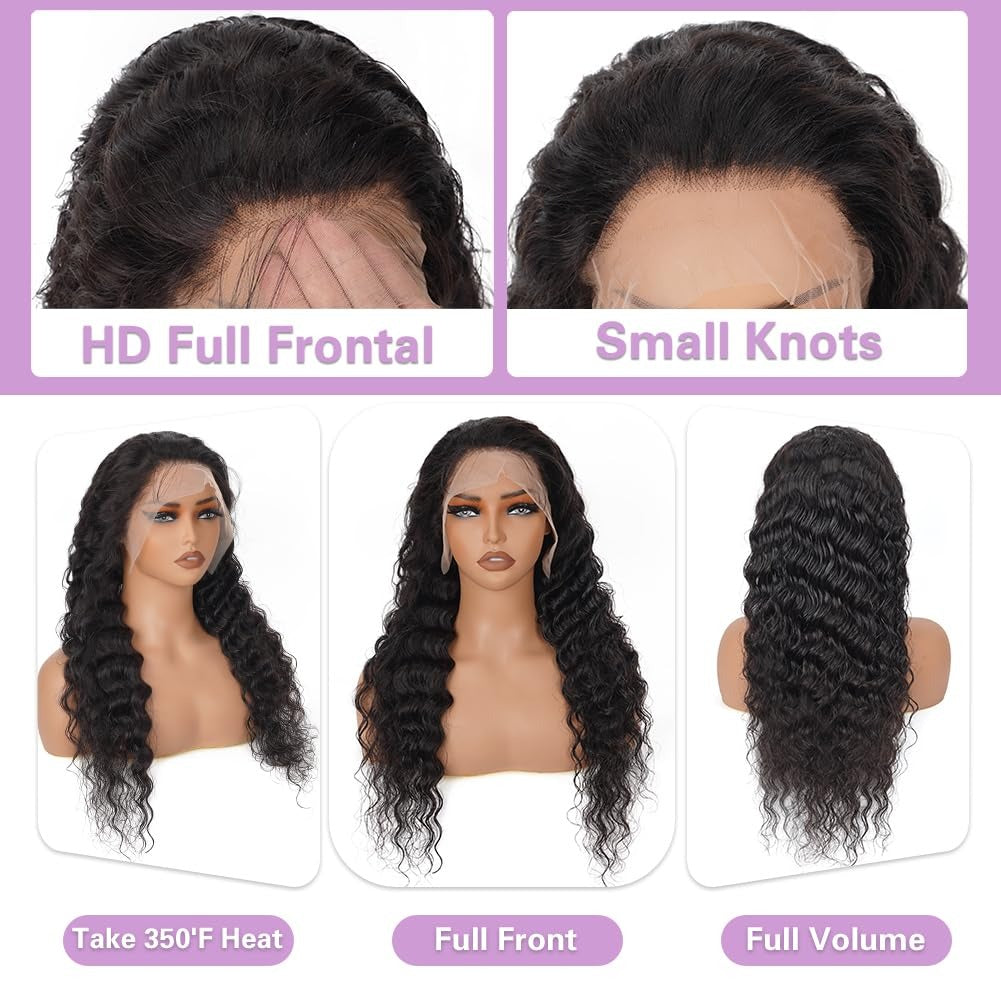 13"x4" HD Lace Deep Wave Frontal Wig 18-30 Inch | Natural Black #1B | 180% Density