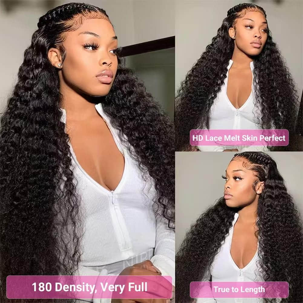 13"x4" HD Lace Deep Wave Frontal Wig 18-30 Inch | Natural Black #1B | 180% Density