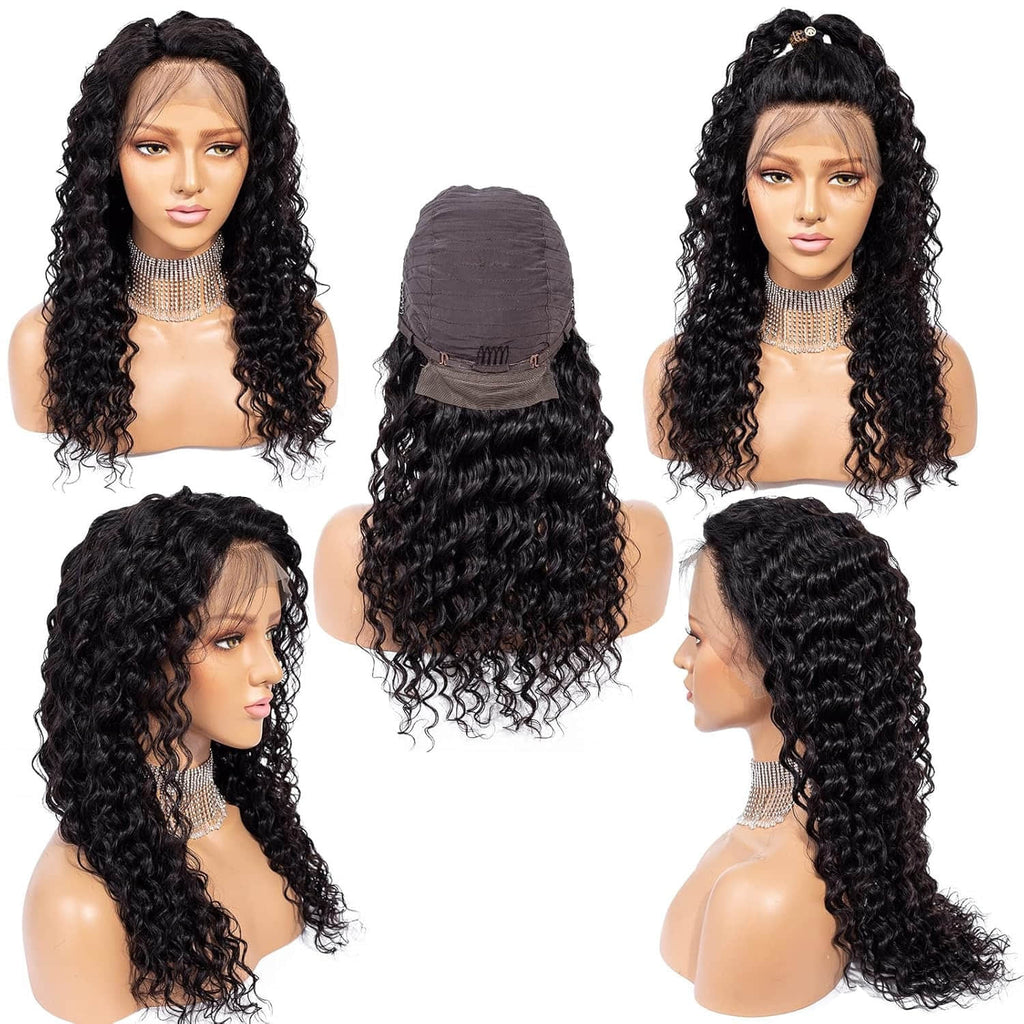 13"x4" HD Lace Deep Wave Frontal Wig 18-30 Inch | Natural Black #1B | 180% Density