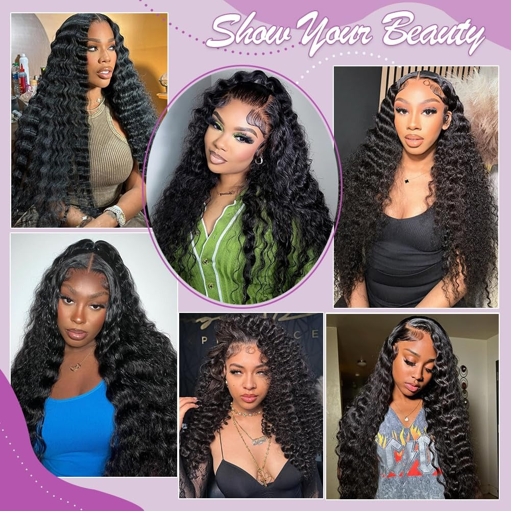 13"x4" HD Lace Deep Wave Frontal Wig 18-30 Inch | Natural Black #1B | 180% Density