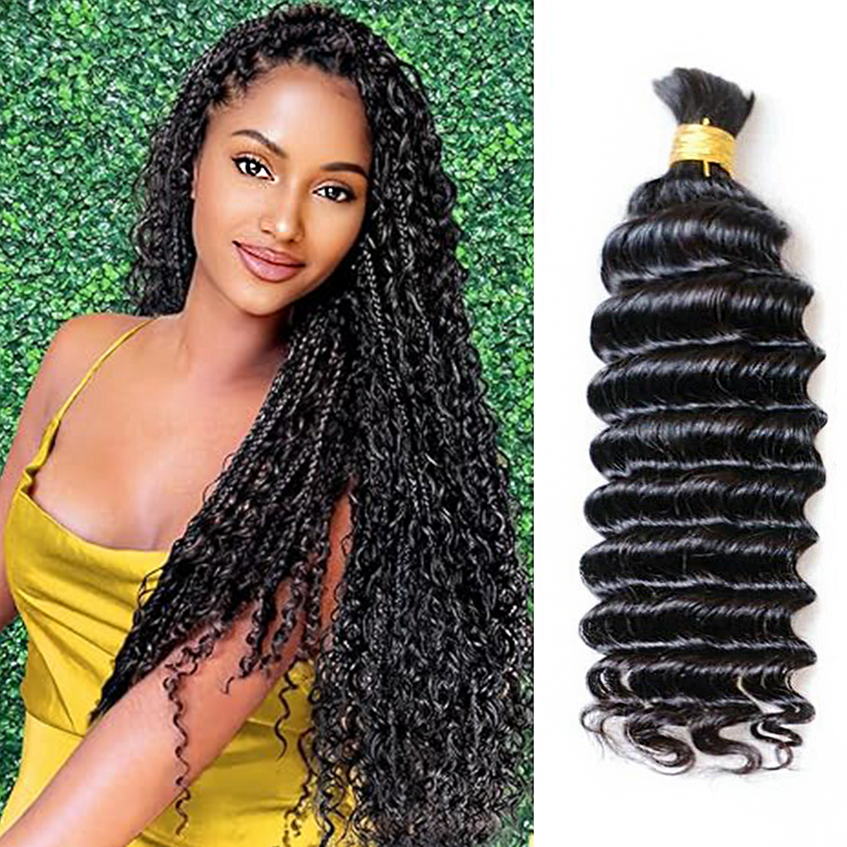 Deep Wave Bulk Hair for Braiding 14-24 Inch | Natural Black #1B | Brazilian Virgin Hair