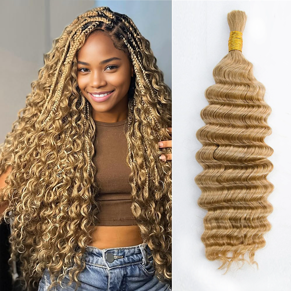 #27 Honey Blonde Deep Wave Bulk Hair for Braiding 14-20 Inch | Brazilian Virgin Hair