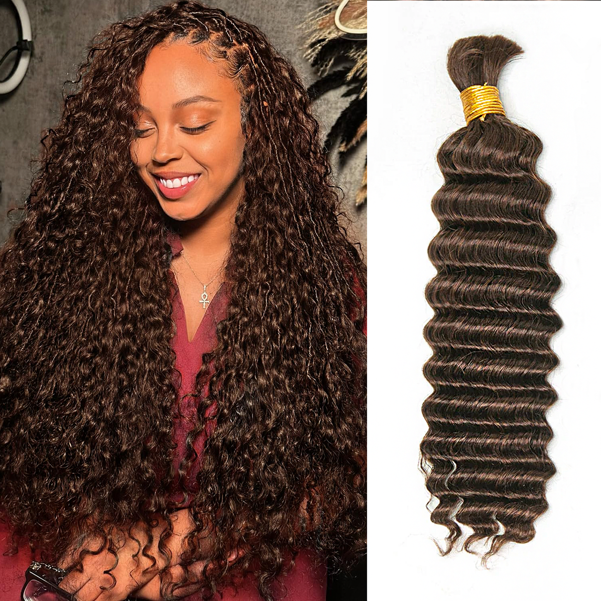 #4 Dark Brown Deep Wave Bulk Hair for Braiding | Brazilian Virgin Human Hair 14-20 Inch