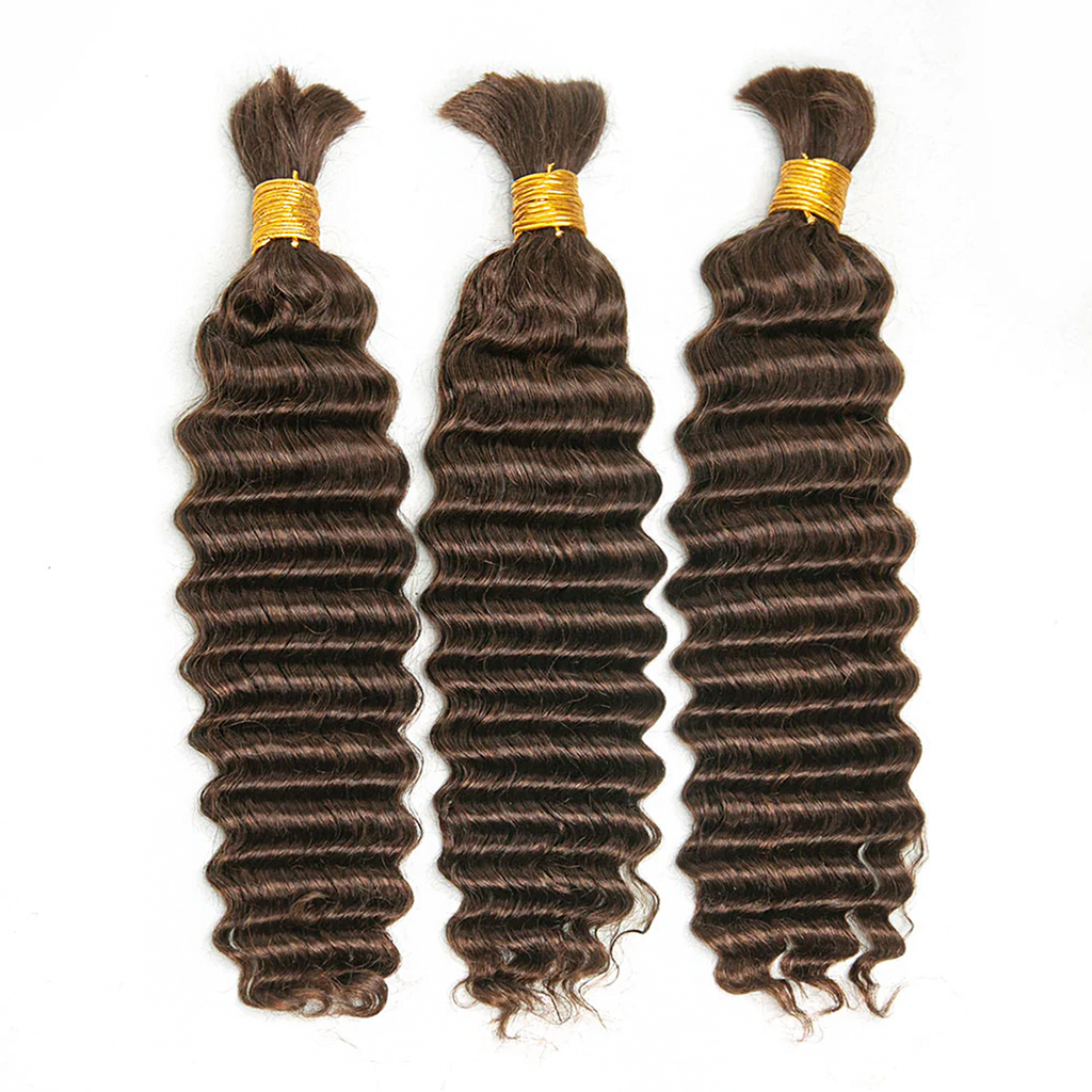 #4 Dark Brown Deep Wave Bulk Hair for Braiding | Brazilian Virgin Human Hair 14-20 Inch
