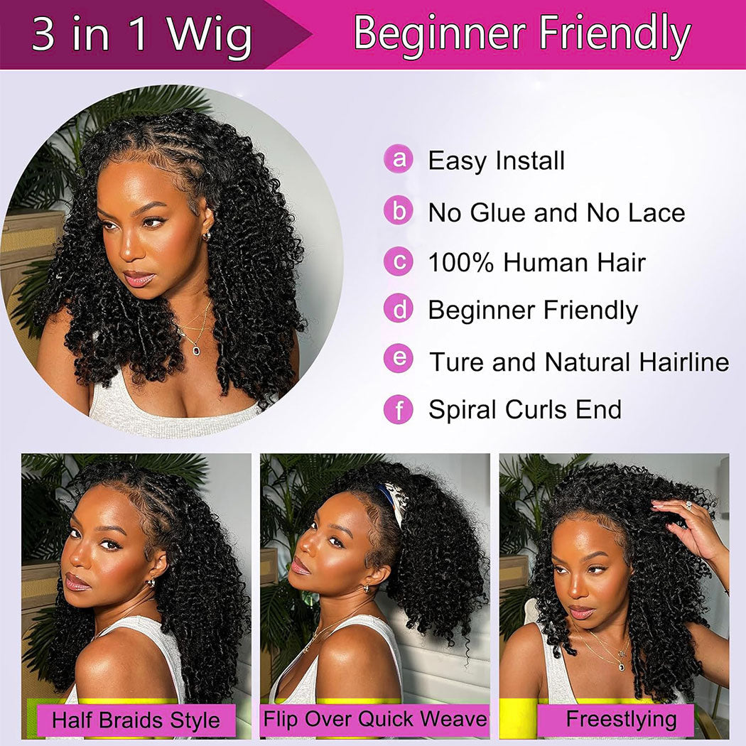 Burmese Curly Half Wig | 180% Density Glueless Clip-In Human Hair Wig | Natural Black