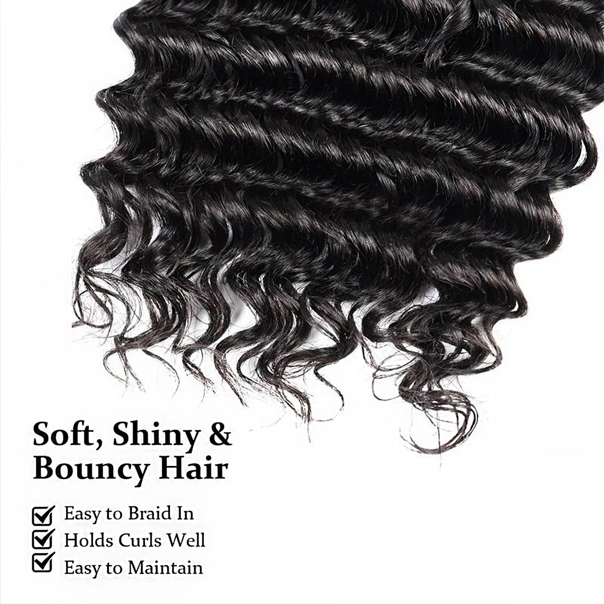 Deep Wave Bulk Hair for Braiding 14-24 Inch | Natural Black #1B | Brazilian Virgin Hair
