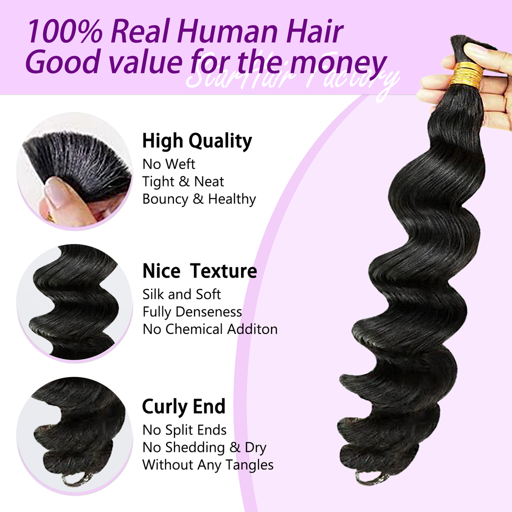Loose Wave Bulk Hair for Braiding 14-24 Inch | Natural Black #1B | Brazilian Virgin Hair