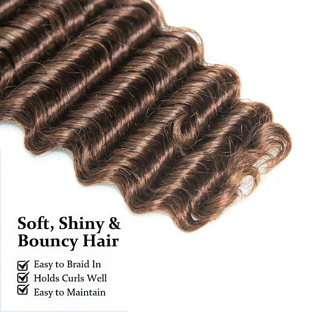 #4 Dark Brown Deep Wave Bulk Hair for Braiding | Brazilian Virgin Human Hair 14-20 Inch