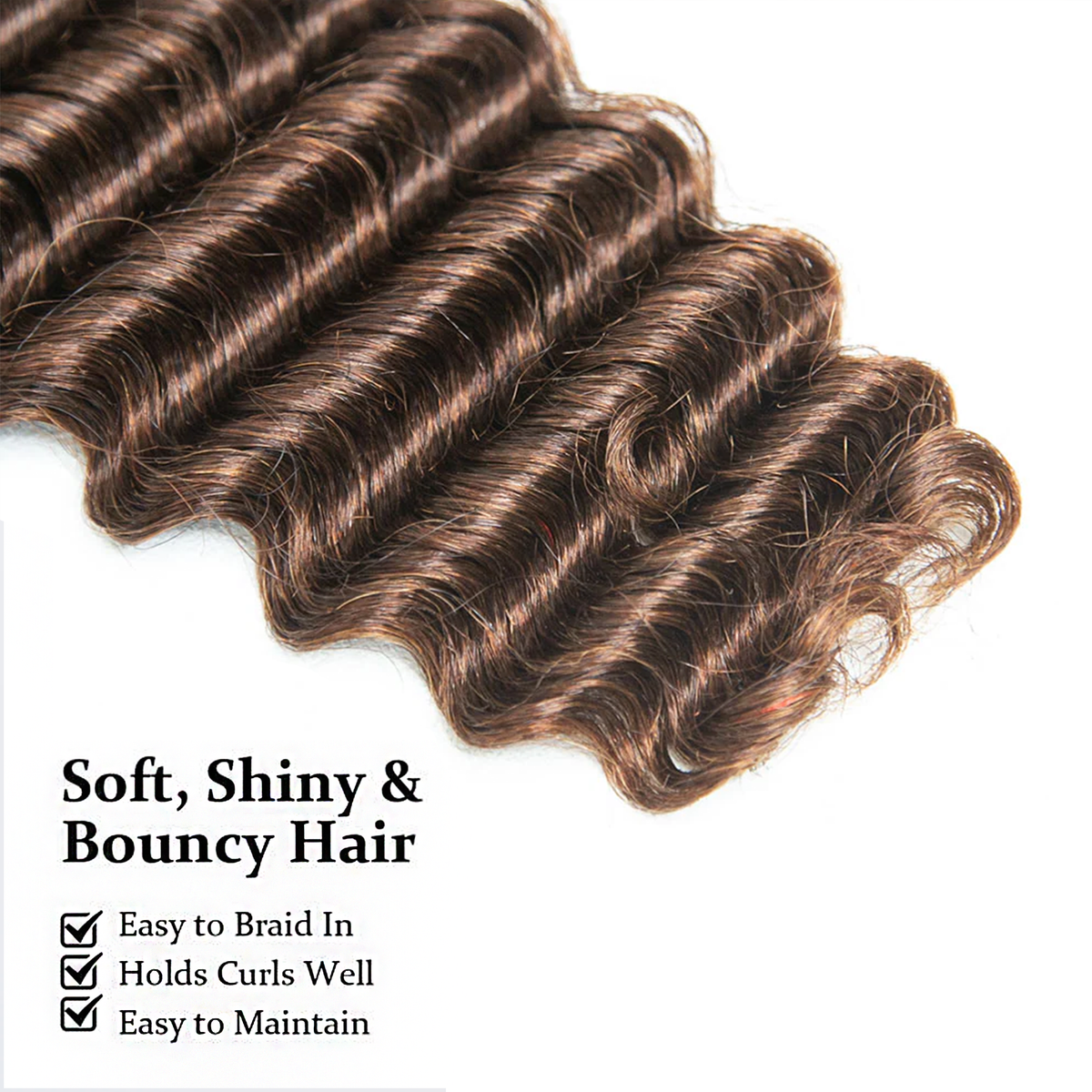 #4 Dark Brown Deep Wave Bulk Hair for Braiding | Brazilian Virgin Human Hair 14-20 Inch