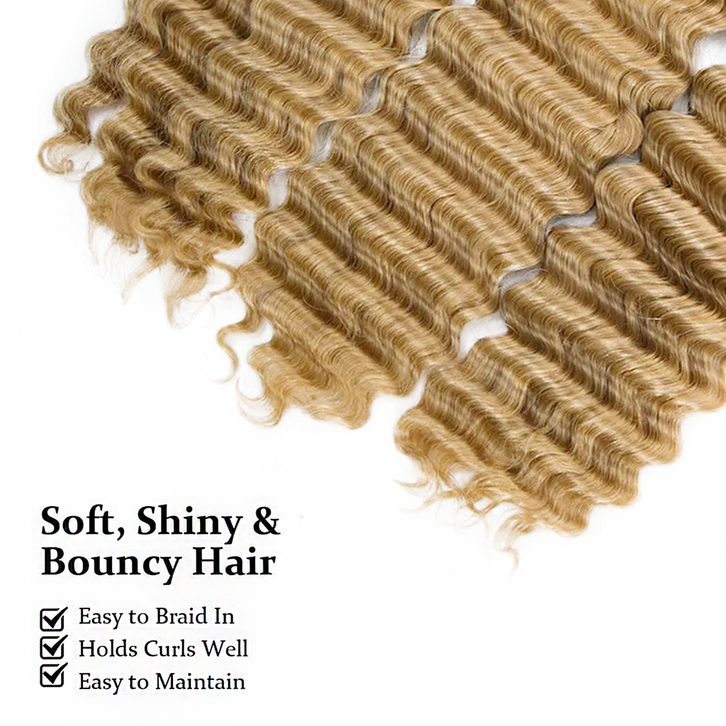 #27 Honey Blonde Deep Wave Bulk Hair for Braiding 14-20 Inch | Brazilian Virgin Hair