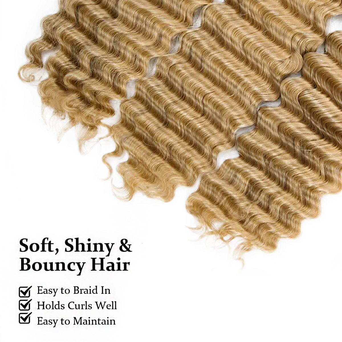 #27 Honey Blonde Deep Wave Bulk Hair for Braiding 14-20 Inch | Brazilian Virgin Hair