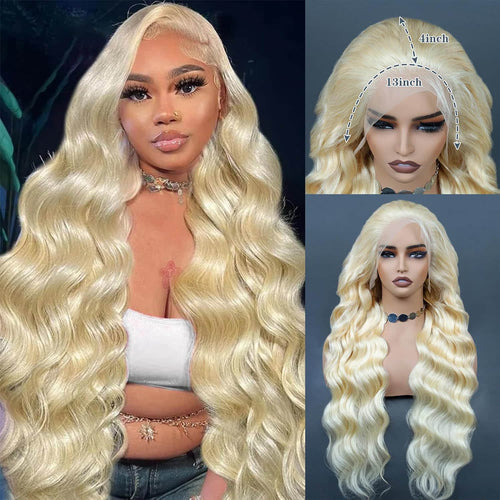 #613 Blonde 13"x4" Body Wave Transparent Lace Frontal Wig 22-28 Inch | 200% Density