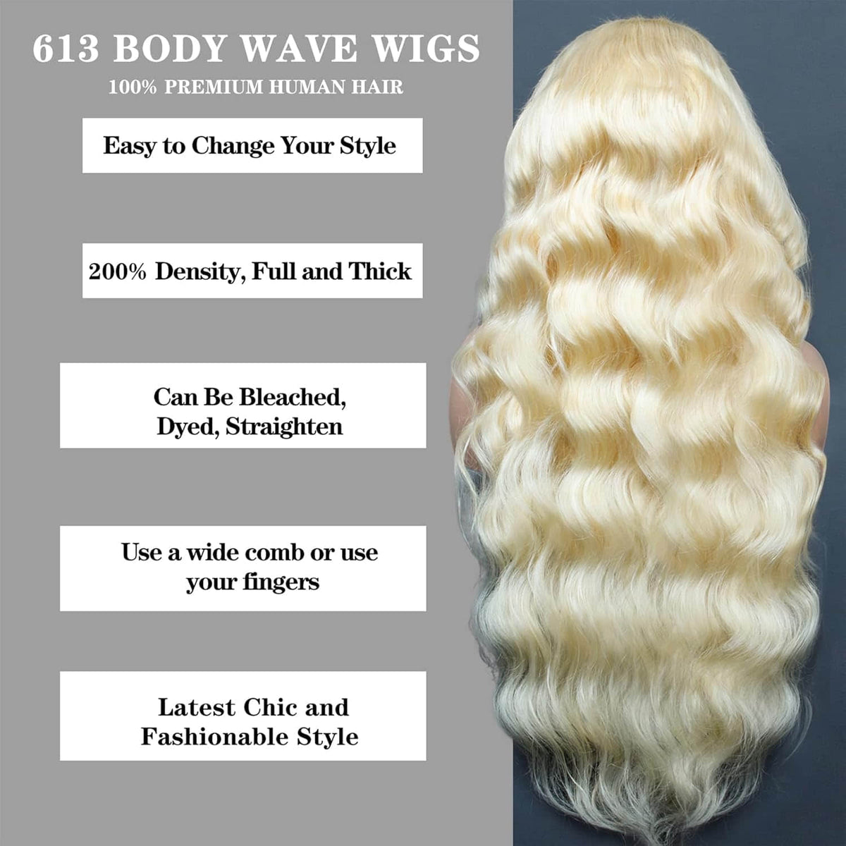 #613 Blonde 13"x4" Body Wave Transparent Lace Frontal Wig 22-28 Inch | 200% Density