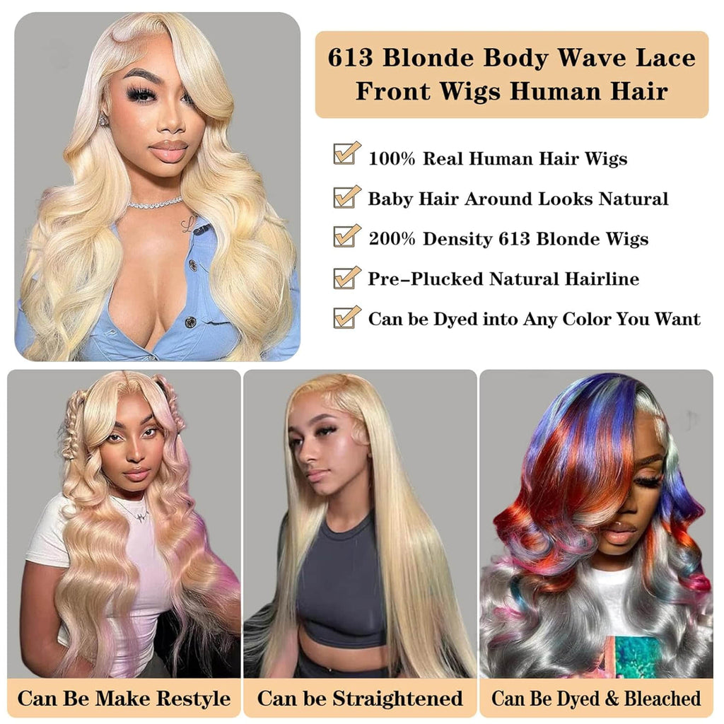 #613 Blonde 13"x4" Body Wave Transparent Lace Frontal Wig 22-28 Inch | 200% Density