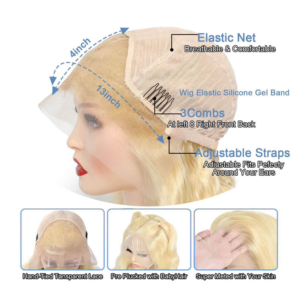 #613 Blonde 13"x4" Body Wave Transparent Lace Frontal Wig 16-30 Inch | 150% Density