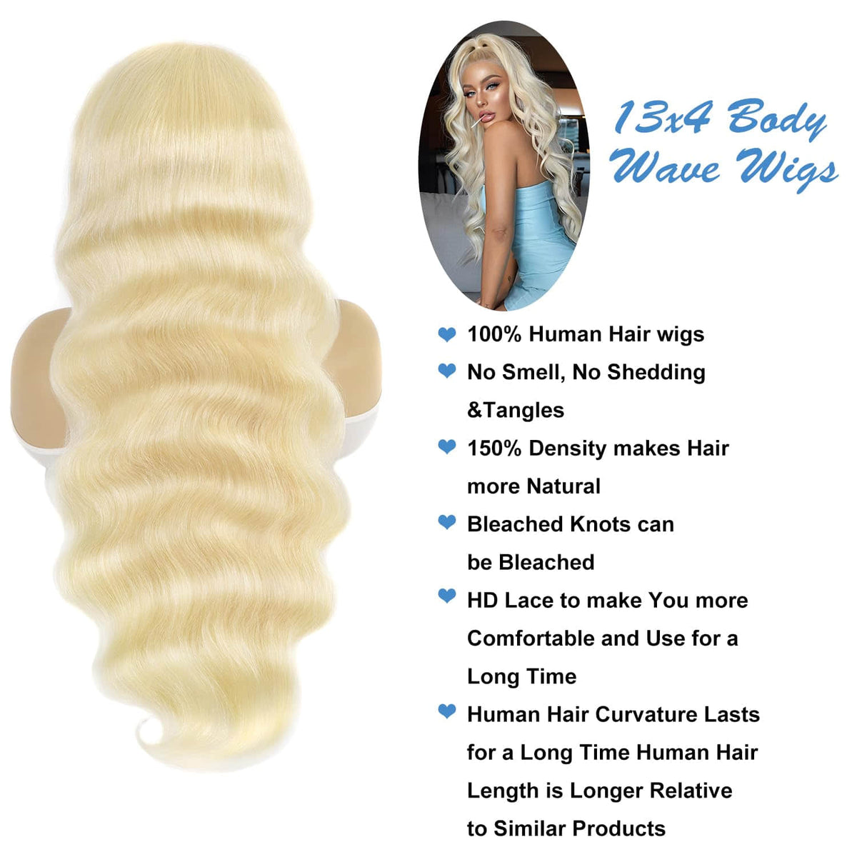#613 Blonde 13"x4" Body Wave Transparent Lace Frontal Wig 16-30 Inch | 150% Density