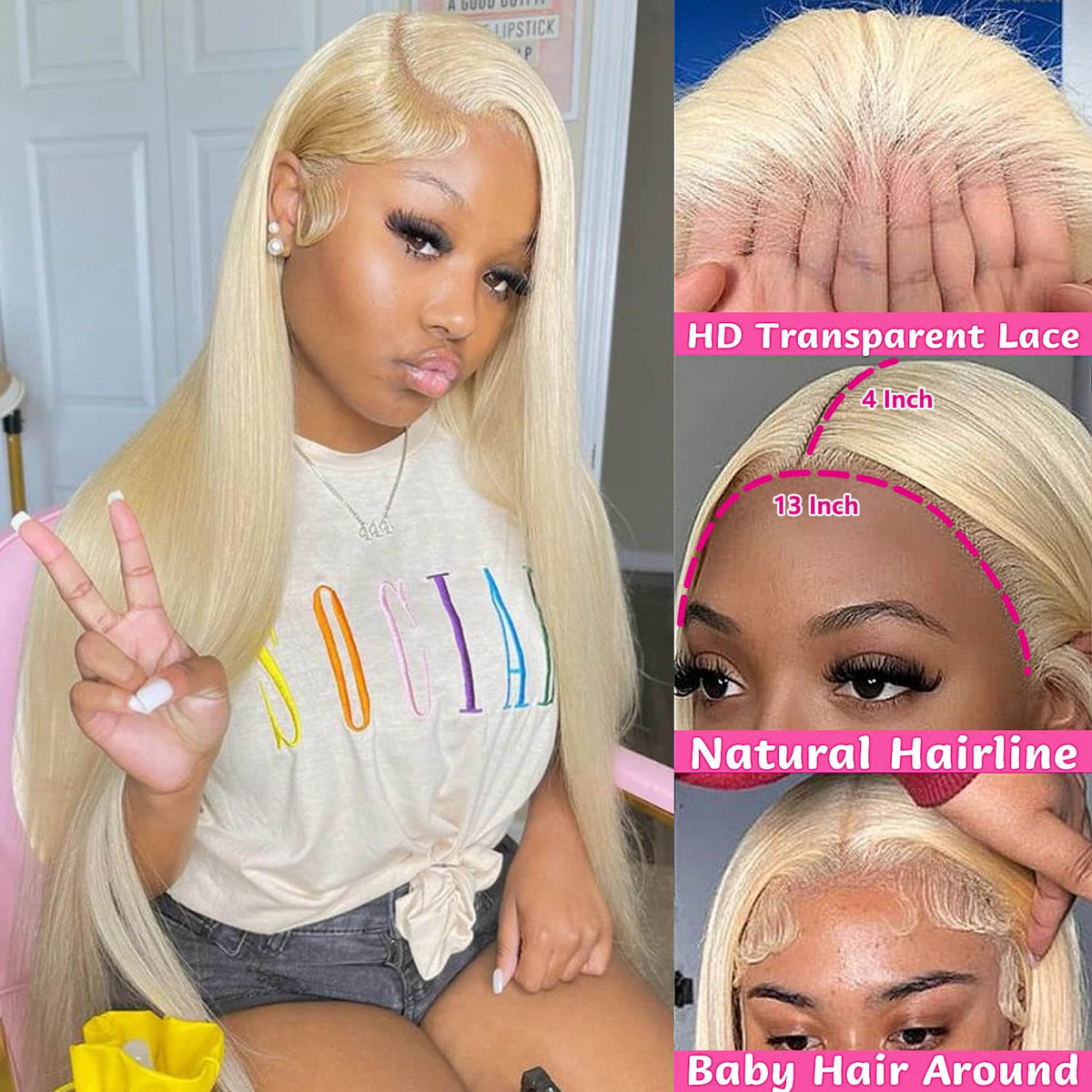 #613 Blonde 13"x4" Straight Transparent Lace Frontal Wig 16-28 Inch | 150% Density