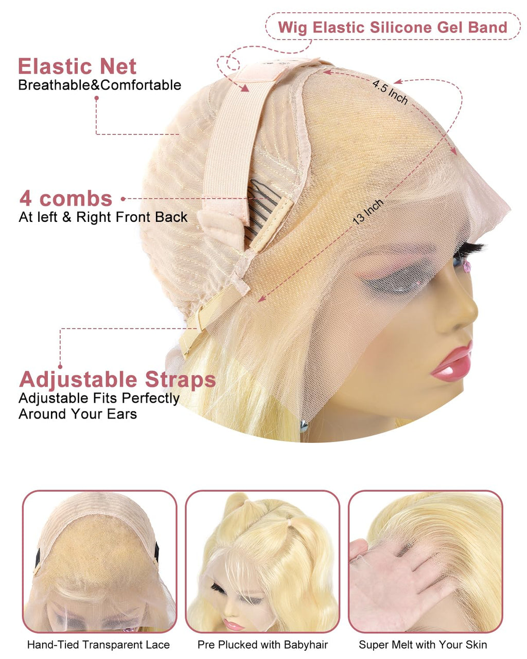 #613 Blonde 13"x4" Straight Transparent Lace Frontal Wig 22-28 Inch | 200% Density