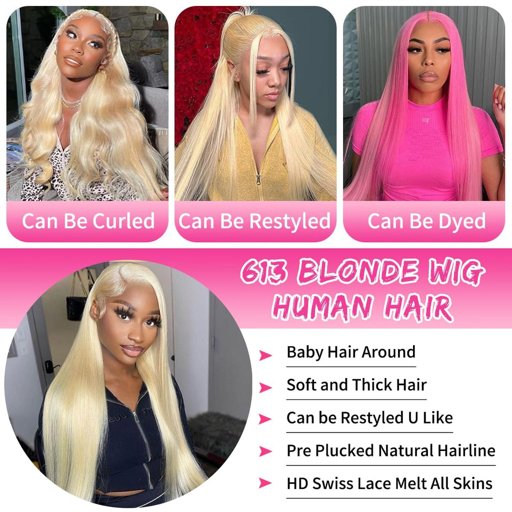 #613 Blonde 13"x4" Straight Transparent Lace Frontal Wig 22-28 Inch | 200% Density