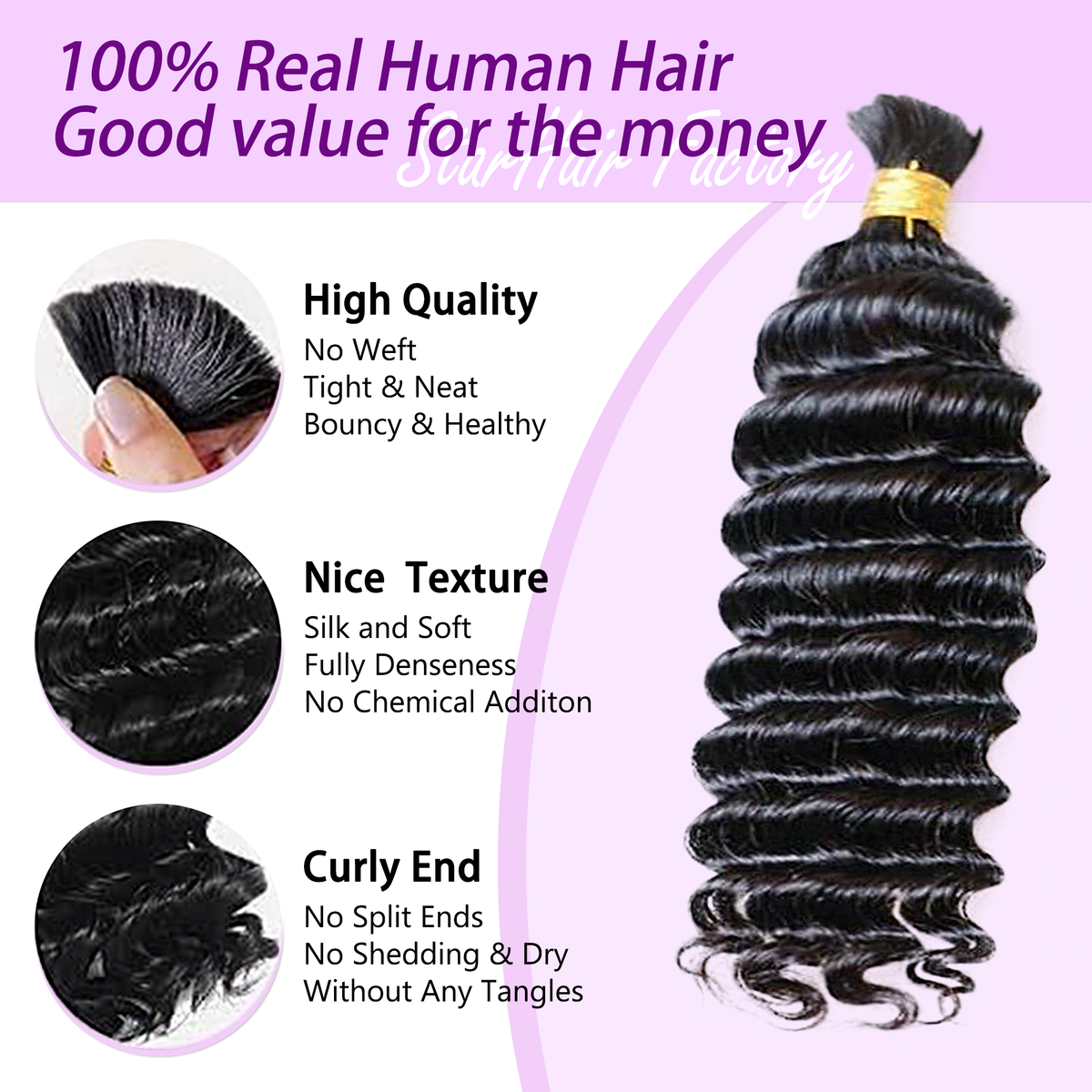 Deep Wave Bulk Hair for Braiding 14-24 Inch | Natural Black #1B | Brazilian Virgin Hair