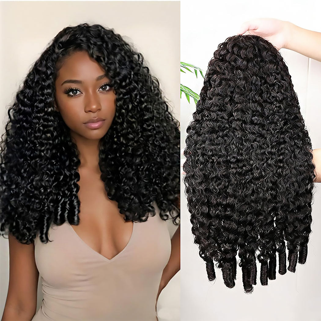 Burmese Curly Half Wig | 180% Density Glueless Clip-In Human Hair Wig | Natural Black