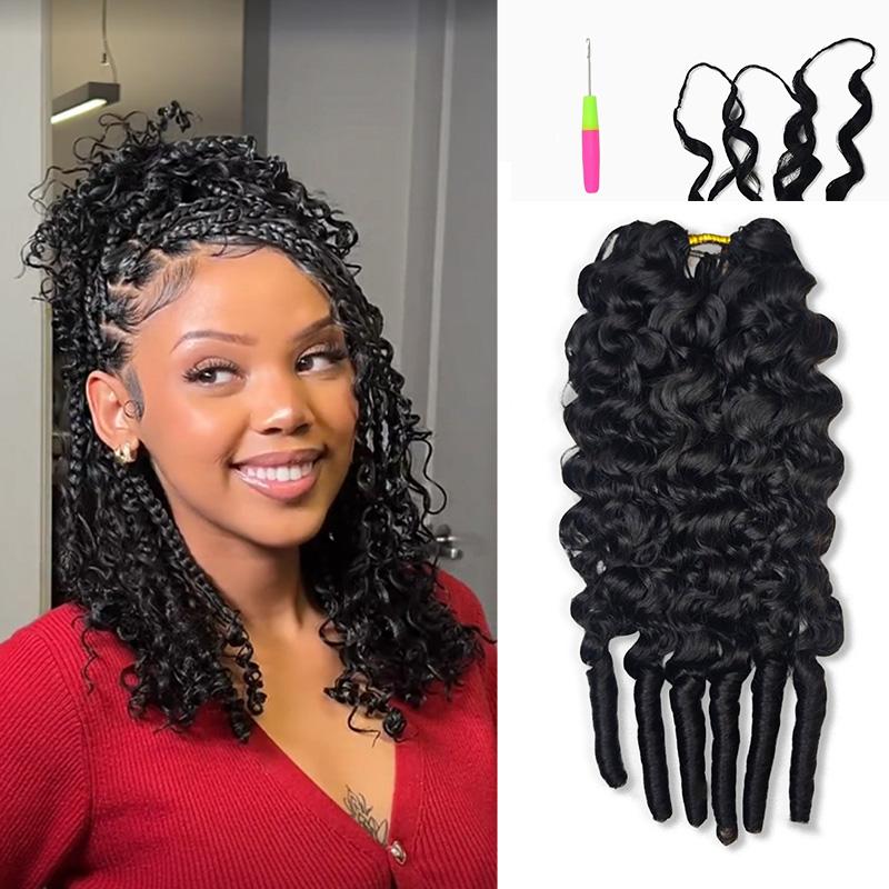 Burmese Curly Feather Crochet Human Hair Extensions | Miracle Knots Boho Braid | Natural Black