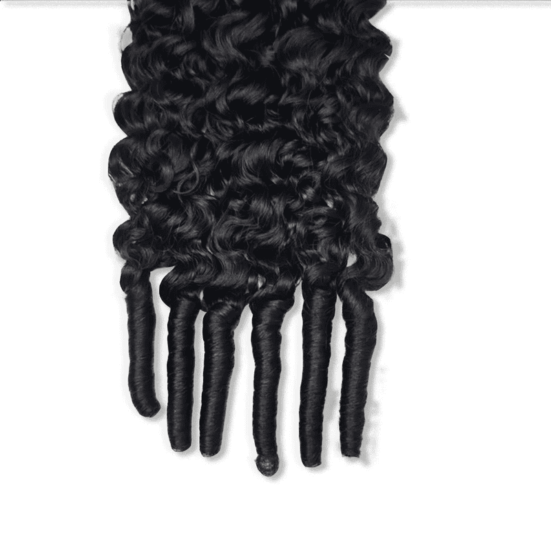 Burmese Curly Feather Crochet Human Hair Extensions | Miracle Knots Boho Braid | Natural Black