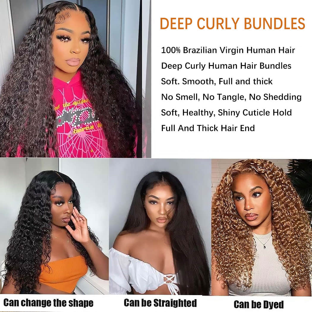 Deep Curly Brazilian Virgin Hair Bundles 10-30 Inch | Natural Black #1B