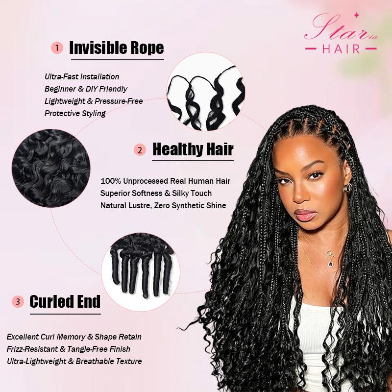 Burmese Curly Feather Crochet Human Hair Extensions | Miracle Knots Boho Braid | Natural Black