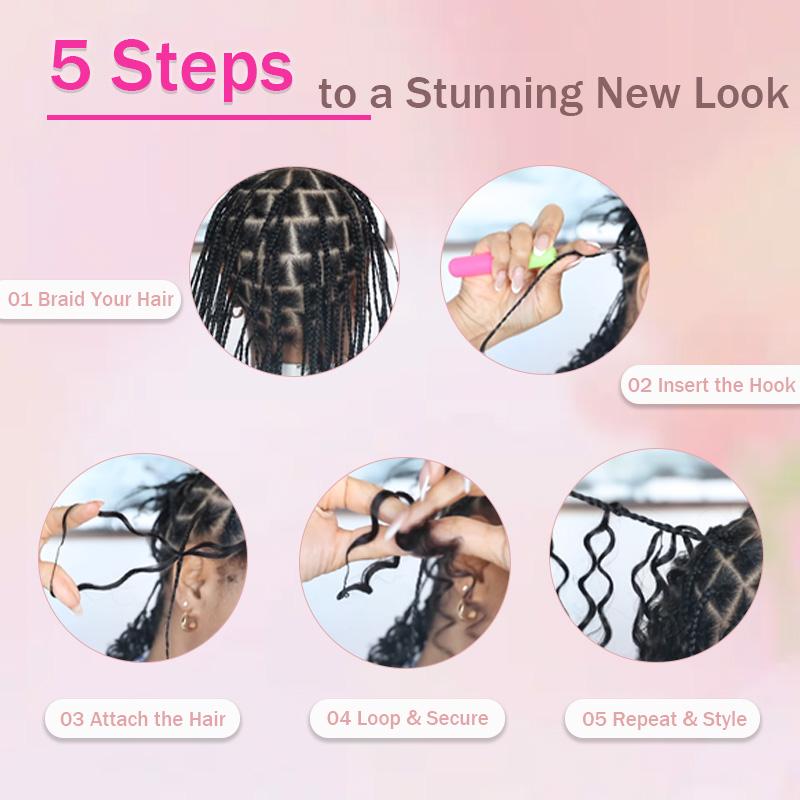 Burmese Curly Feather Crochet Human Hair Extensions | Miracle Knots Boho Braid | Natural Black
