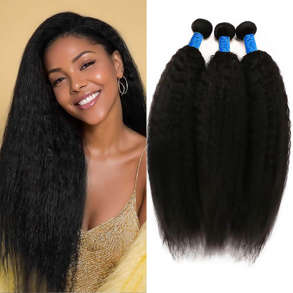 Kinky Straight Brazilian Virgin Hair Bundles 14-30 Inch | Natural Black #1B