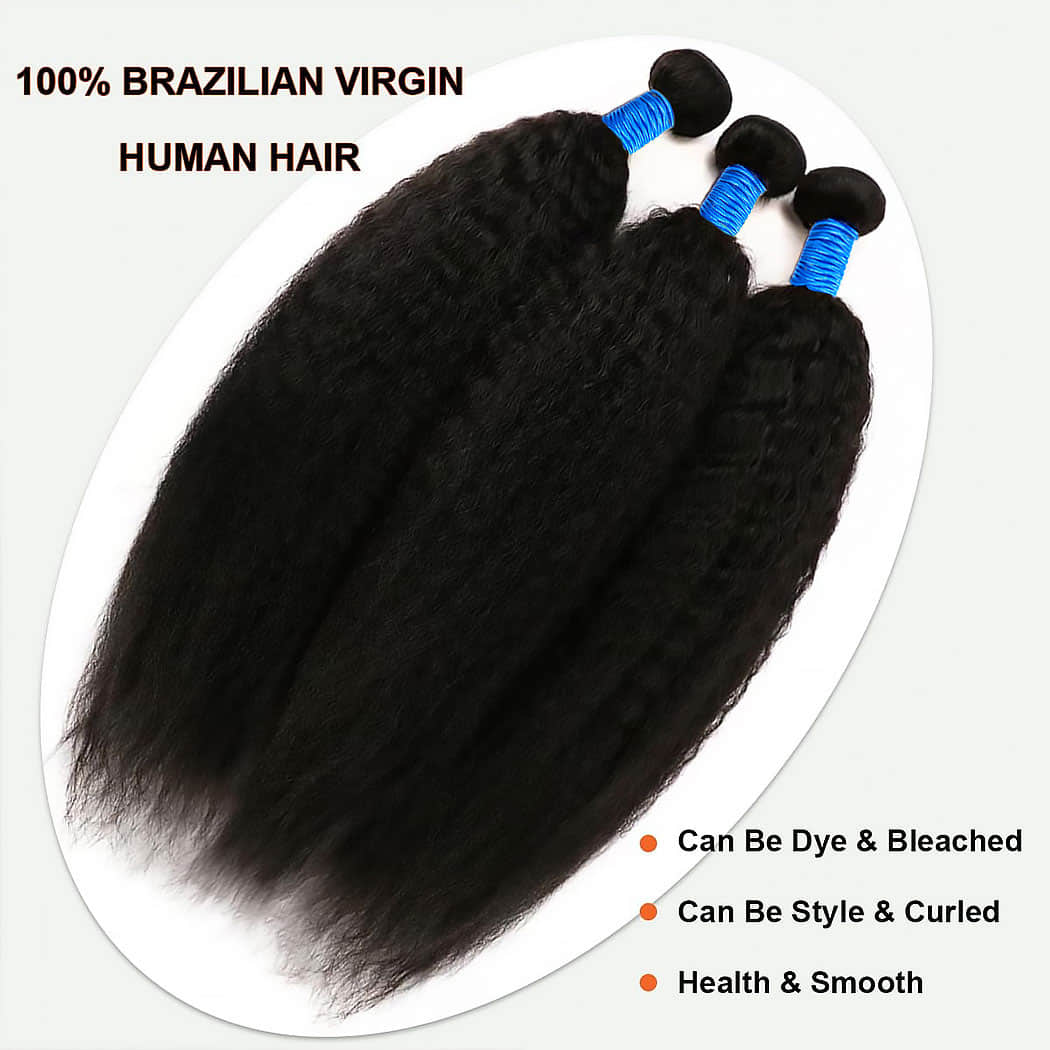 Kinky Straight Brazilian Virgin Hair Bundles 14-30 Inch | Natural Black #1B